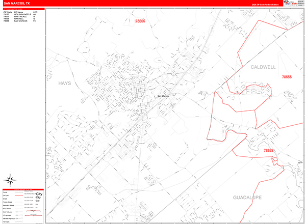 San Marcos Zip Code Wall Map